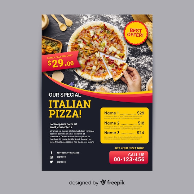 Kostenlose Vektor Pizza Flyer Vorlage