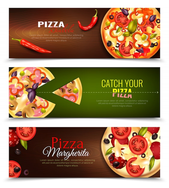 Pizza horizontale banner eingestellt Kostenlosen Vektoren