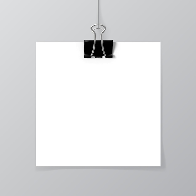 Plakat, das an einem thread mit schwarzem klipp hängt Premium Vektoren
