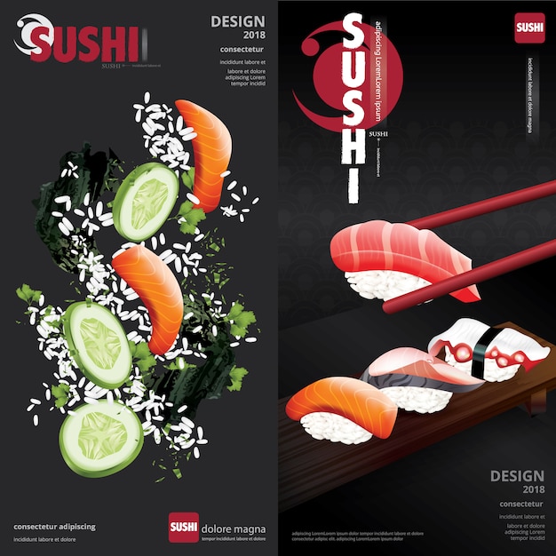 Plakat der sushi-restaurantillustration Premium Vektoren
