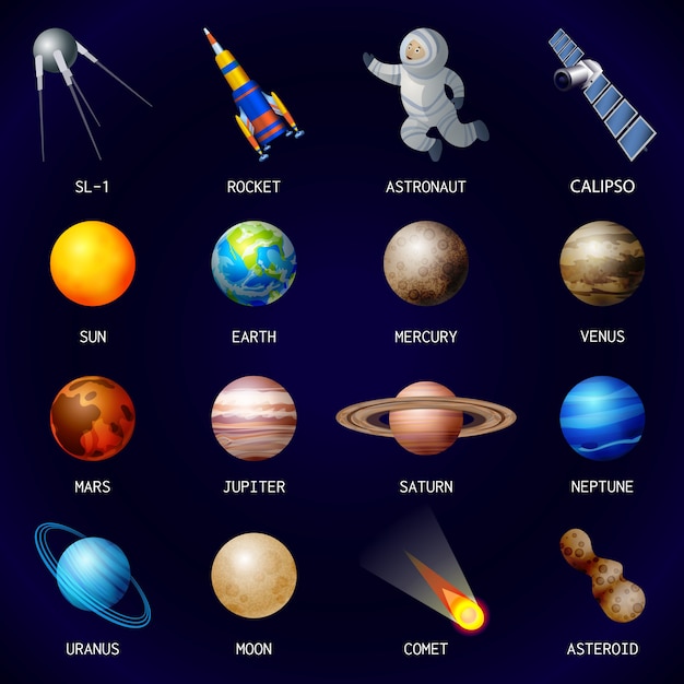 Planeten Icon Set Premium Vektor