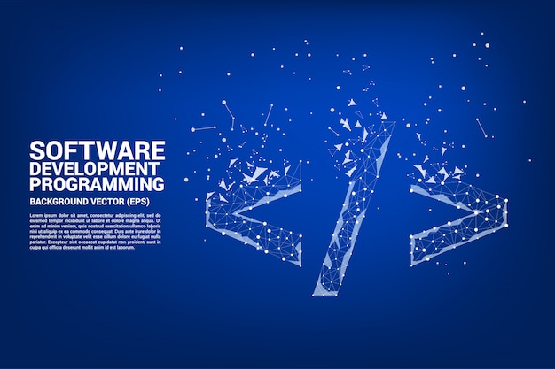 Polygon-software-entwicklungsprogrammierungs-tag-symbol mit punkt verbinden linie. Premium Vektoren