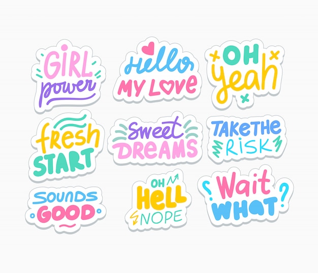 Positives Social Media Sticker Pack Motivierende Und Romantische Spruche Premium Vektor