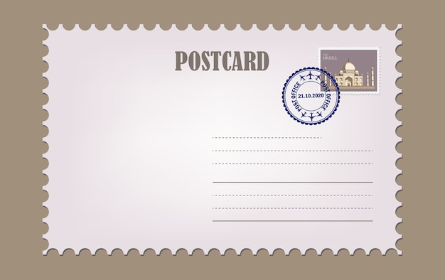 Postkarte Mit Weisser Papierstruktur Leere Vintage Postkartenschablone Mit Stempel Premium Vektor