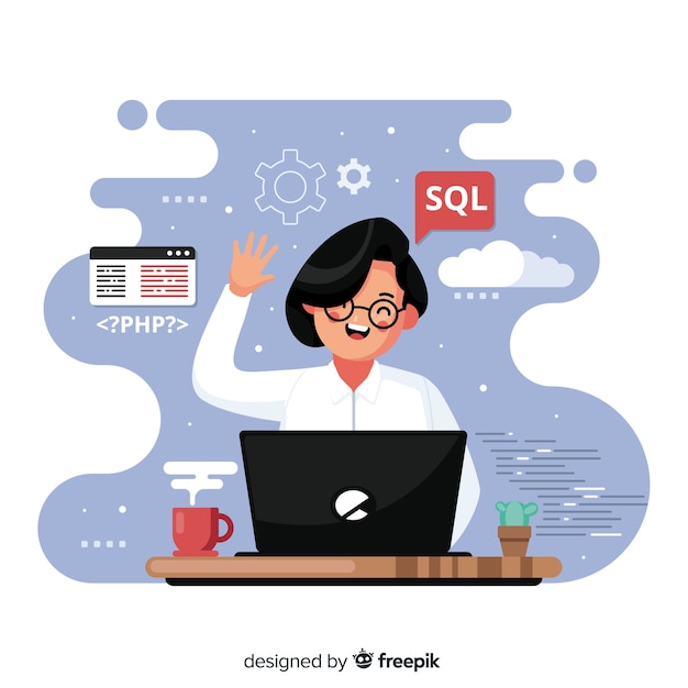 Programmierer arbeiten mit sql Kostenlosen Vektoren