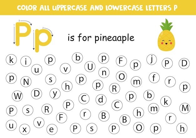 Punkt Oder Farbbuchstabe P Alphabet Lernseite Fur Kinder Im Vorschulalter Abc Spiele P Ist Fur Ananas Premium Vektor