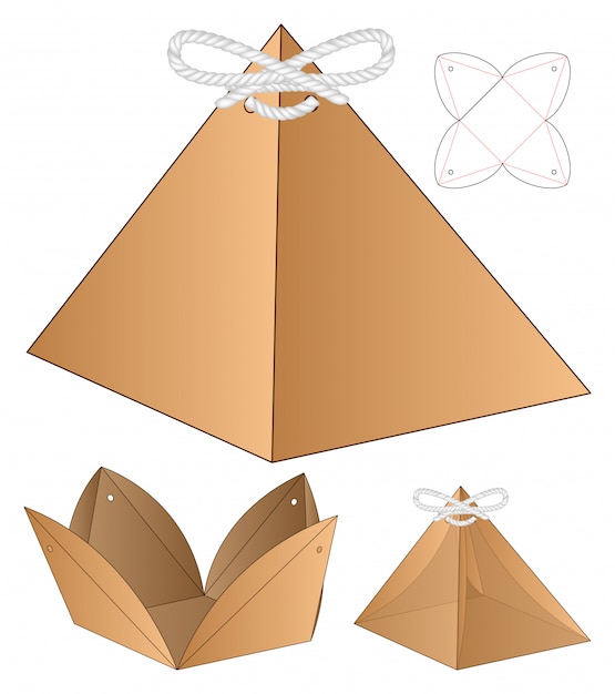 Pyramid shape box verpackung vorgestanzte template-design Premium Vektoren