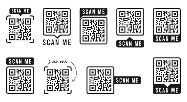 Qr Code Set Vorlage Von Rahmen Mit Text Scannen Sie Mich Und Qr Code