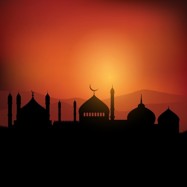 Ramadan hintergrund landschaft bei sonnenuntergang 