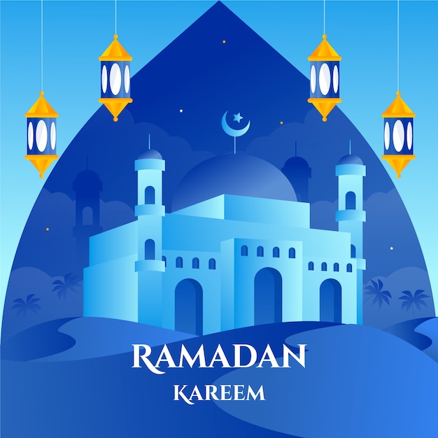 Ramadan kareem schriftzug mit moschee | Kostenlose Vektor