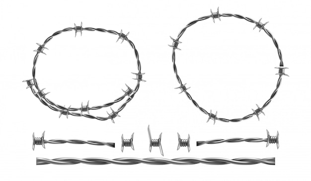 Realistische illustration des stacheldrahts, separate elemente des stacheldrahts Kostenlosen Vektoren