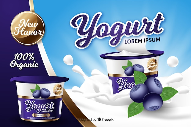 Realistische Joghurt Werbung Kostenlose Vektor