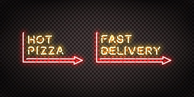 Realistische Leuchtreklame Von Hot Pizza Und Fast Delivery Logo Fur Schablonendekoration Und Abdeckung Auf Dem Transparenten Hintergrund Konzept Von Restaurant Cafe Pizzeria Und Italienischem Essen Premium Vektor