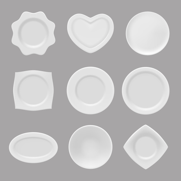Realistische platten. vektorillustrationen des realistischen dishware Premium Vektoren