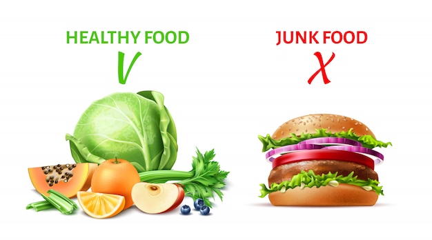Realistisches Gesundes Und Junk Food Konzept Premium Vektor