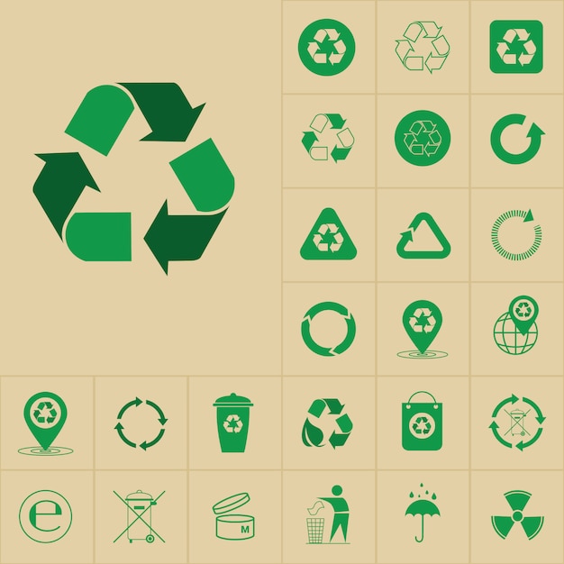 Recycling Symbol Grunpfeile Logo Set Web Icon Collection Premium Vektor