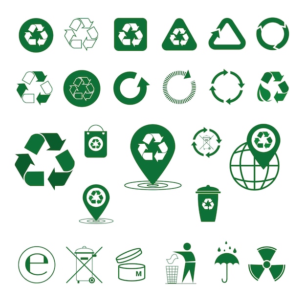 Recycling Symbol Grunpfeile Logo Set Web Icon Collection Premium Vektor