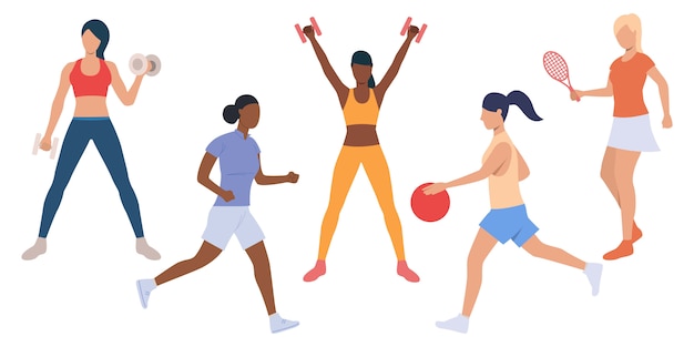 Reihe von aktiven damen beim sporttraining Kostenlosen Vektoren