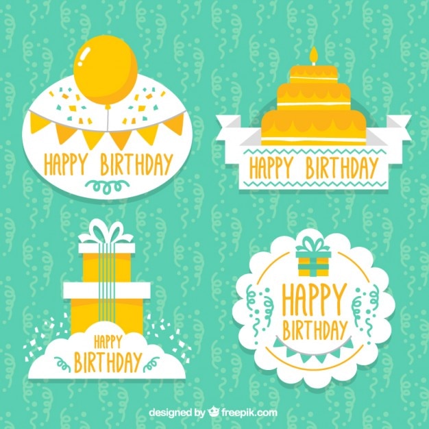 Reihe von dekorativen geburtstag etiketten Kostenlose Vektor