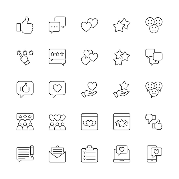 Reihe Von Feedback Line Icons Daumen Hoch Like Dislike Hearts Chat Sms Und Mehr Premium Vektor