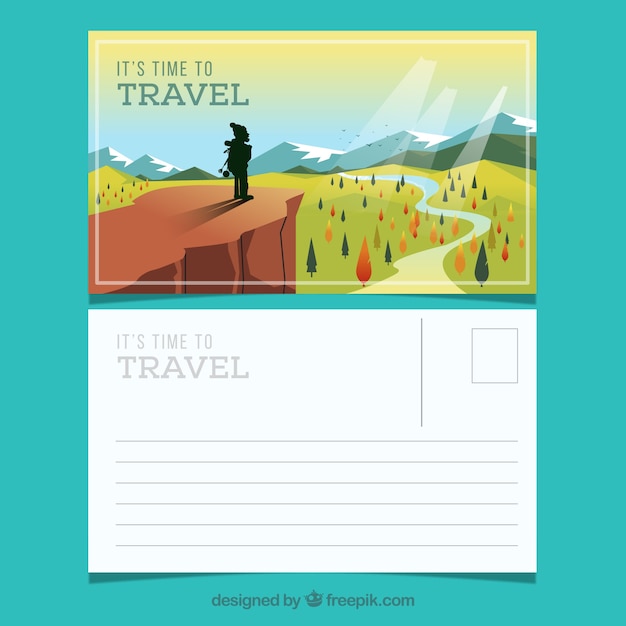 Reise Postkarte Vorlage Mit Adventrure Stil Kostenlose Vektor