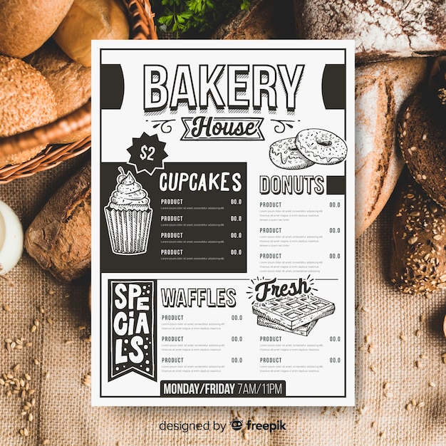 Retro bäckerei menüvorlage Kostenlosen Vektoren