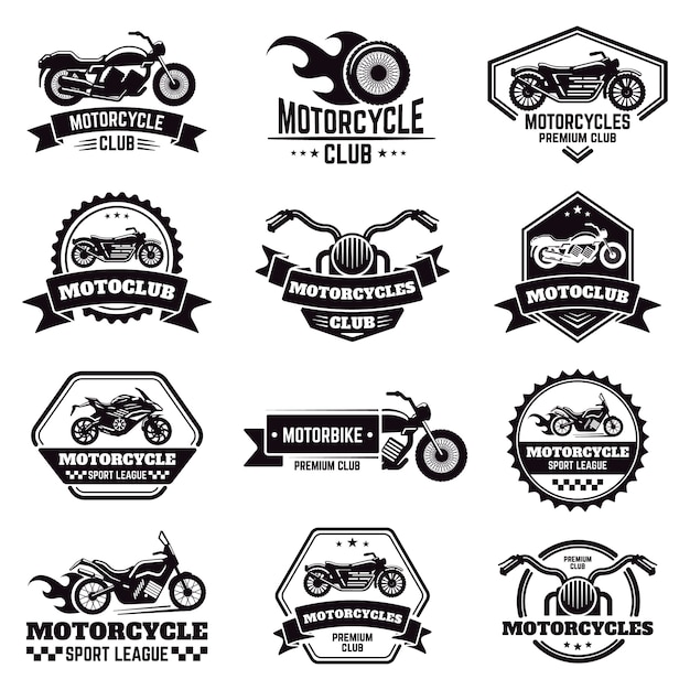 Retro Motorrad Embleme. Biker Club Motorrad Abzeichen, Fahrradstempel ...