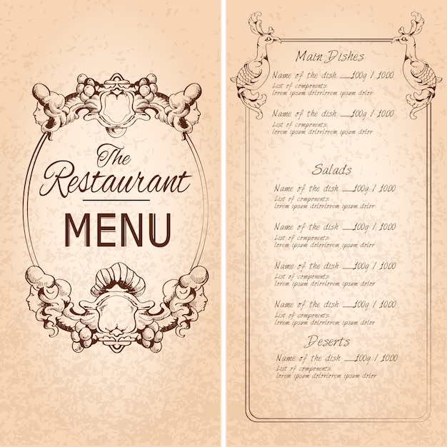 Retro Vintage Restaurant Menu Vorlage Mit Rahmen Und Dekoration Vektor Illustration Kostenlose Vektor