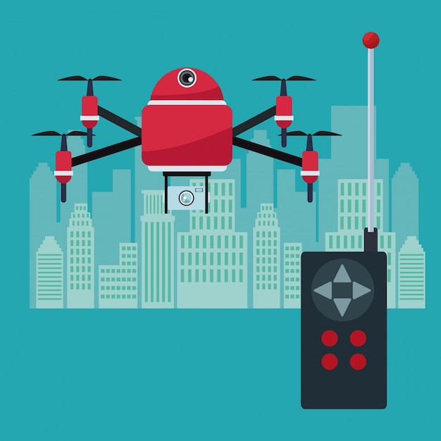 Roboter Drohne Mit Vier Luftschraube Fliegen Und Kamera Gerat Premium Vektor