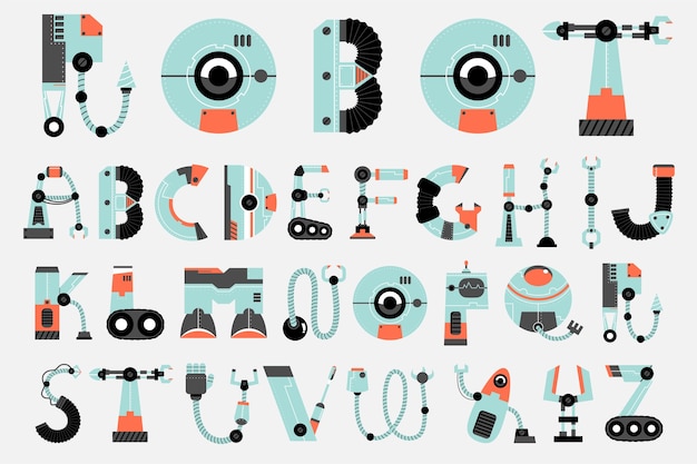 Roboter Schriftart Robotik Sci Fi Alphabet Set Premium Vektor