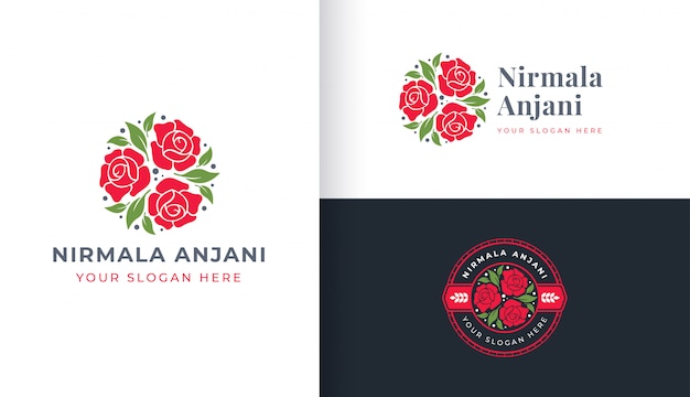 Rose Flower Logo Mit Kreis Abzeichen Vorlage Premium Vektor