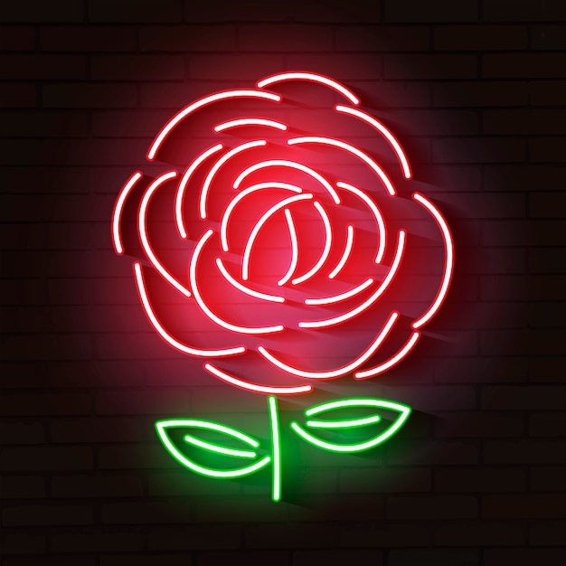 Rose Rot Leuchtende Neon Symbol Premium Vektor