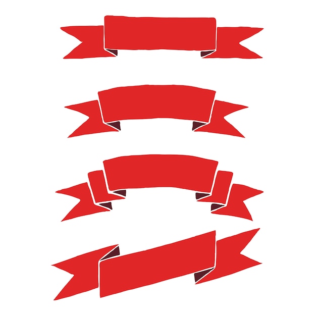 Rote Festliche Bander Fur Wappen Logos Embleme Retro Banner Von Hand Bemalt Premium Vektor