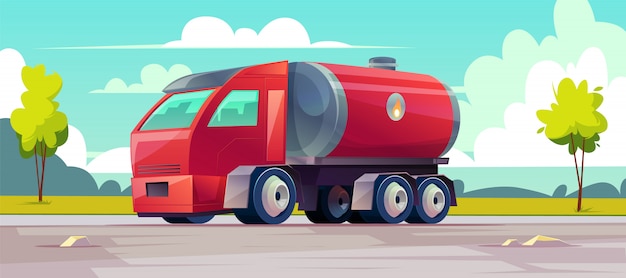 Roter lkw liefert brennbares öl im tank Kostenlosen Vektoren