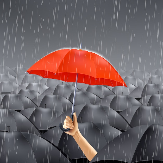 Roter Regenschirm Unter Regen Kostenlose Vektor