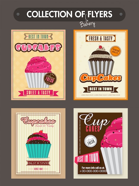 Sammlung Von Backerei Flyer Vorlagen Oder Menukarten Design Mit Illustration Von Sussen Leckeren Cupcakes Kostenlose Vektor