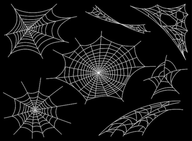 Sammlung von cobweb, isoliert. spiderweb für halloween-design gruselig, gruselig, horror-halloween-dekor Premium Vektoren