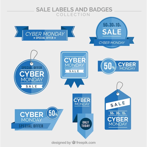 Sammlung von cyber-montag blauen aufkleber Kostenlosen Vektoren