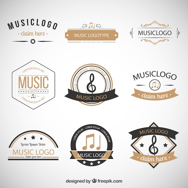 Sammlung von retro-musik-logos | Kostenlose Vektor Vintage Music Logos
