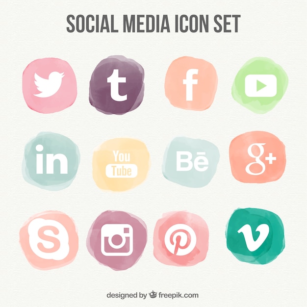 Sammlung Von Social Media Aquarell Icons Kostenlose Vektor