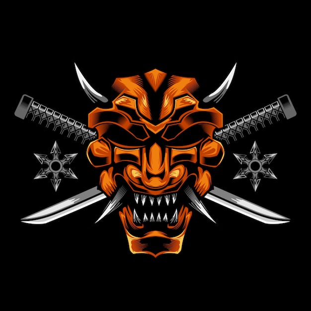 Samurai-maske kreuzmesser Premium Vektoren