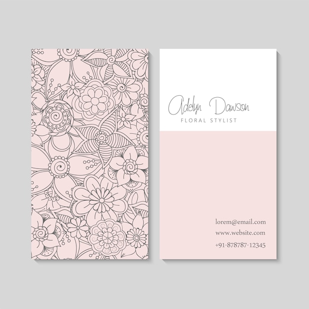 Satz der visitenkarte mit zentangle hand gezeichneten blumen Kostenlosen Vektoren
