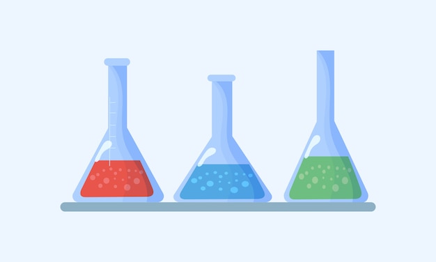 Satz Flaschen Kolben Mit Chemischen Flussigkeiten Chemische Laborbiologie Von Wissenschaft Und Technologie Biologie Naturwissenschaftliche Ausbildung Das Studium Virus Molekul Atom Dna Uber Mikroskop Lupe Teleskop Premium Vektor