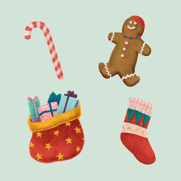 Satz hand gezeichnete weihnachtsillustrationen Kostenlosen Vektoren