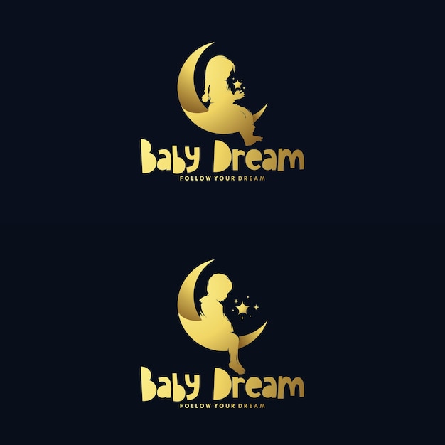 Satz Mond Und Traumendes Baby Logo Design Premium Vektor