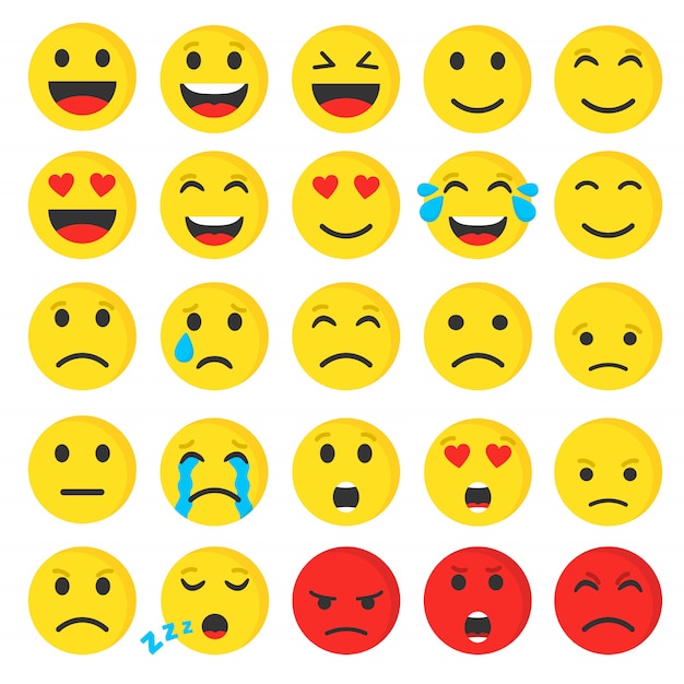 Satz Nettes Smiley Emoji Flach Vektorillustration Premium Vektor