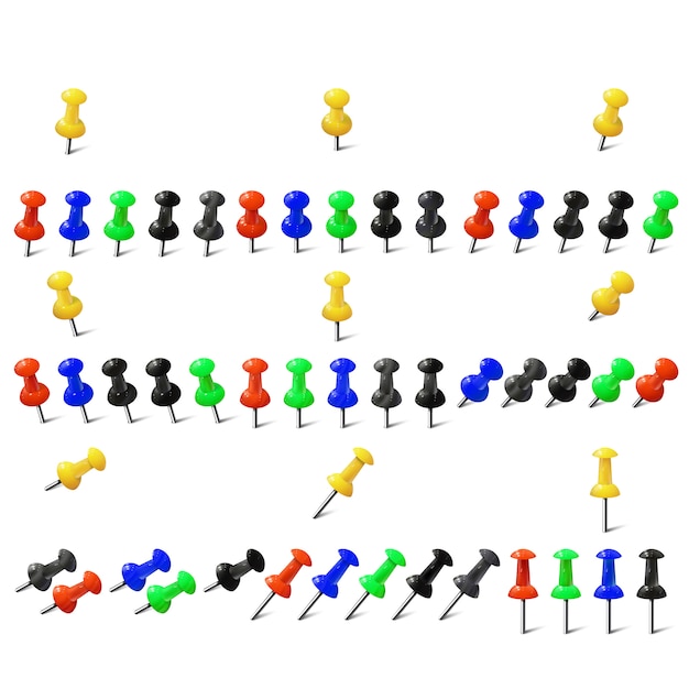 Satz Realistische Stecknadeln In Verschiedenen Farben. Reißnägel ...