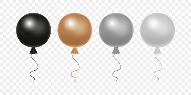 Satz Runde Luftballons Helle Realistische Luftballons Schwarz Gold Silber Und Weiss Premium Vektor