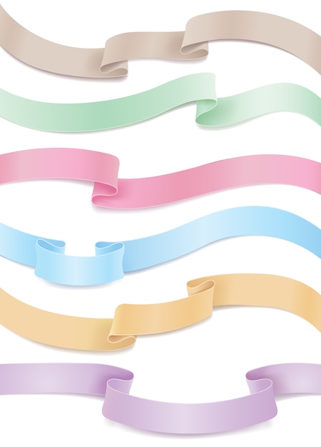 Satz von fließenden satin- oder seidenbändern in den pastellfarben. horizontale designelemente zum verkauf Kostenlosen Vektoren