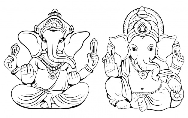 Satz Von Gott Ganesha Sammlung Hinduistischer Gottheiten Mit Einem Elefantenkopf Premium Vektor